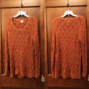 Long, knit rustic orange sweater